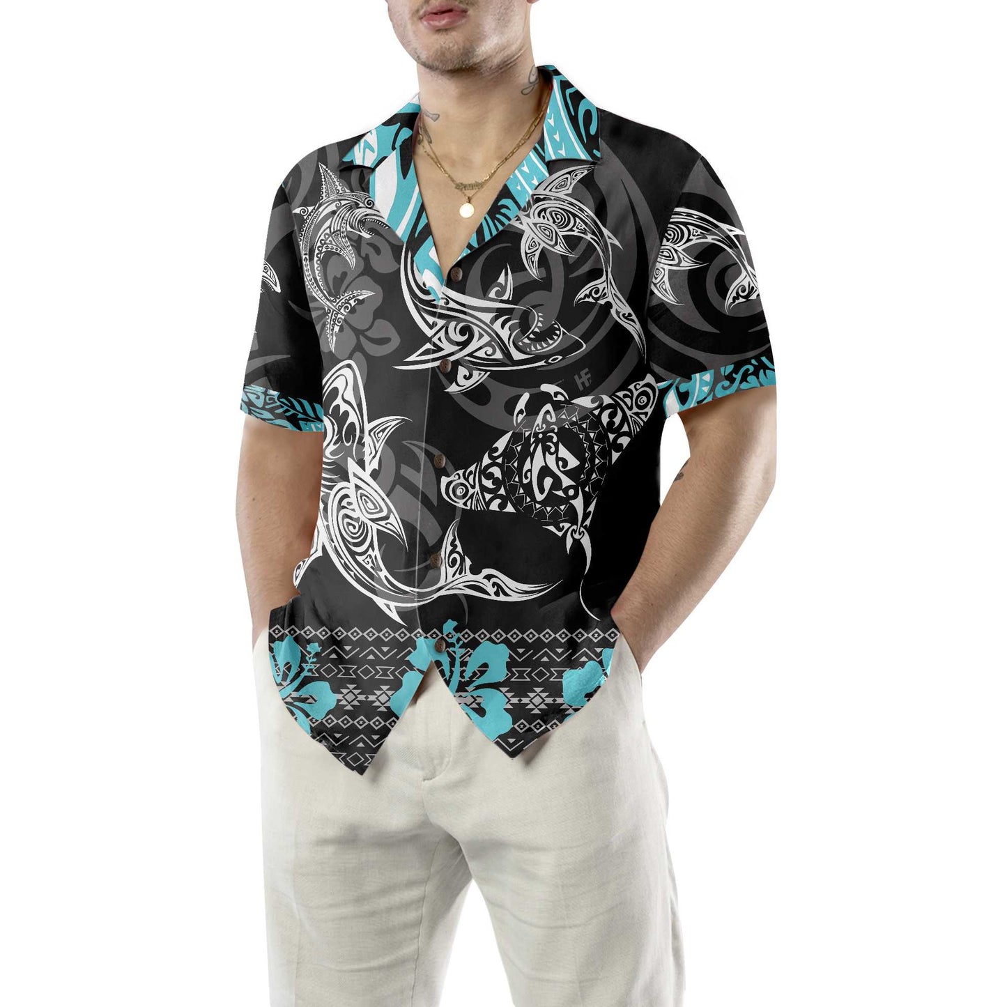 Blue Shark Hawaiian Shirt, Shark Button Up Shirt For Adults, Shark Print Shirt, Best Gift For lover, Friend, Family