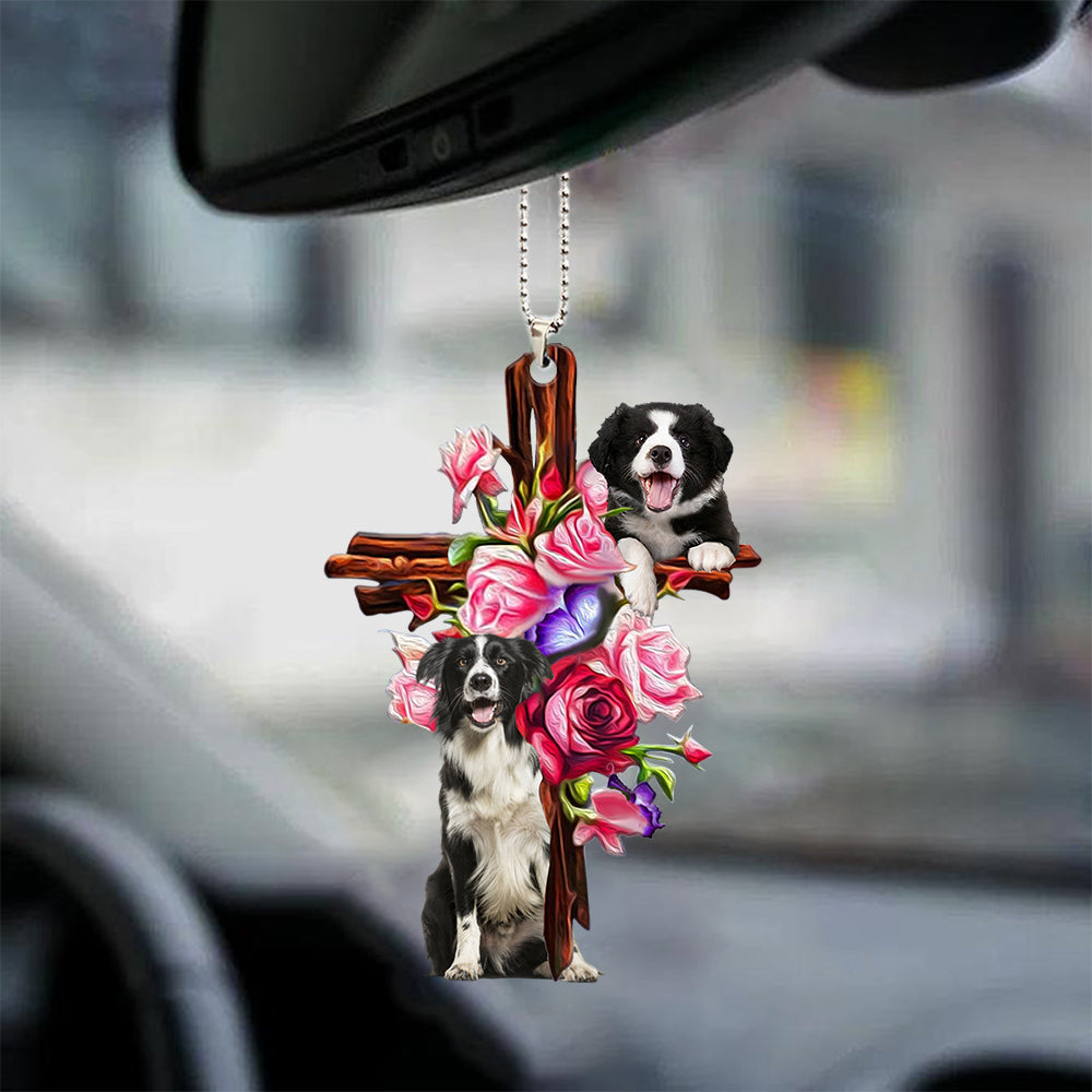 Border Collies Roses and Jesus Ornament - Dog Car Hanging Ornament - Gift For Dog Mom, Dog Lover, Dog Owner