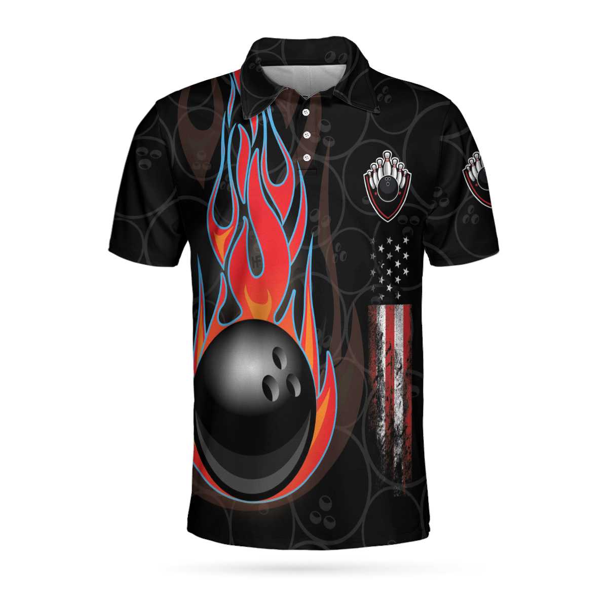 Men Polo Shirt - Bowling And Skull Team Black Short Sleeve Polo Shirt, Skull Polo Shirt, Best Bowling Shirt For Men