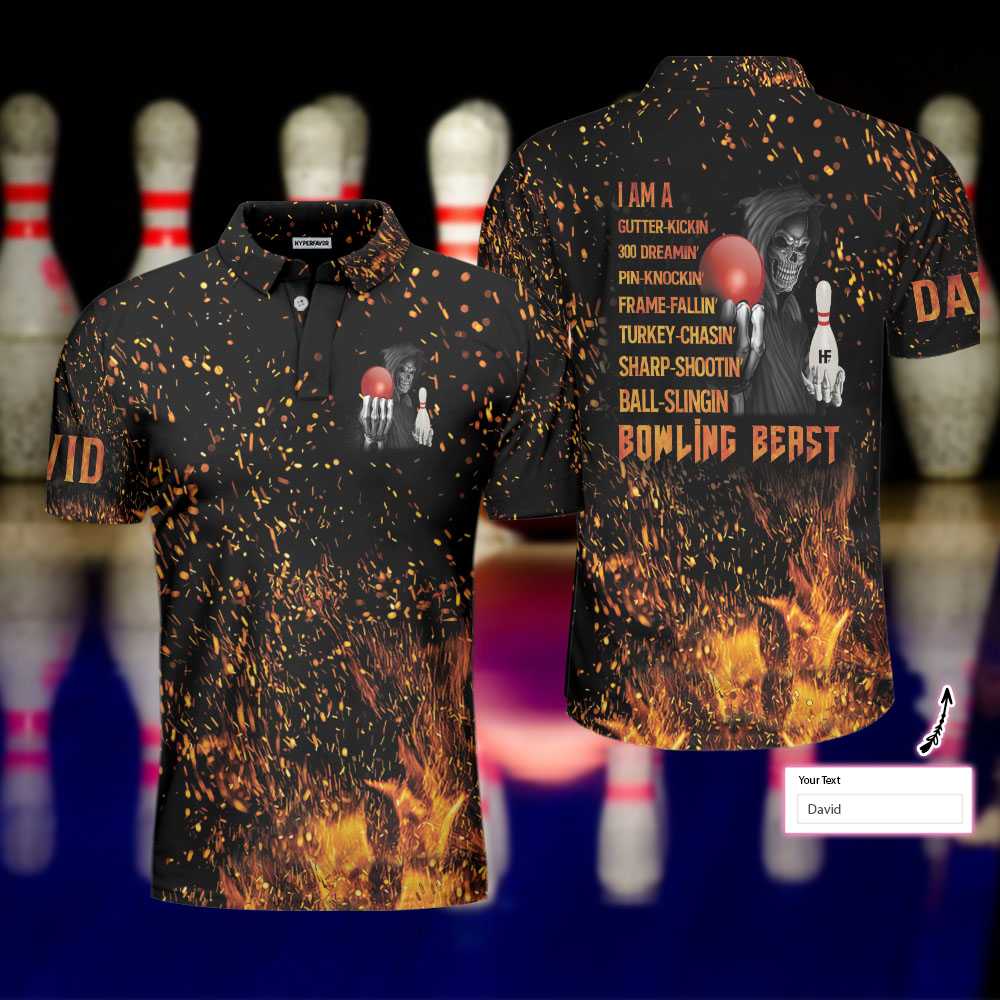 Men Polo Shirt - Bowling Beast Custom Polo Shirt, Flame Pattern Bowling Shirt For Men, Personalized Bowling Gift Idea - Best Polo Shirt For Men
