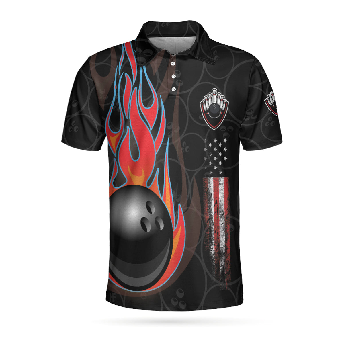 Bowling Men Polo Shirt - Bowling In Fire And American Flag Polo Shirt, Best Bowling Shirt For Men - Perfect Gift For Friend, Family, Bowling Lovers