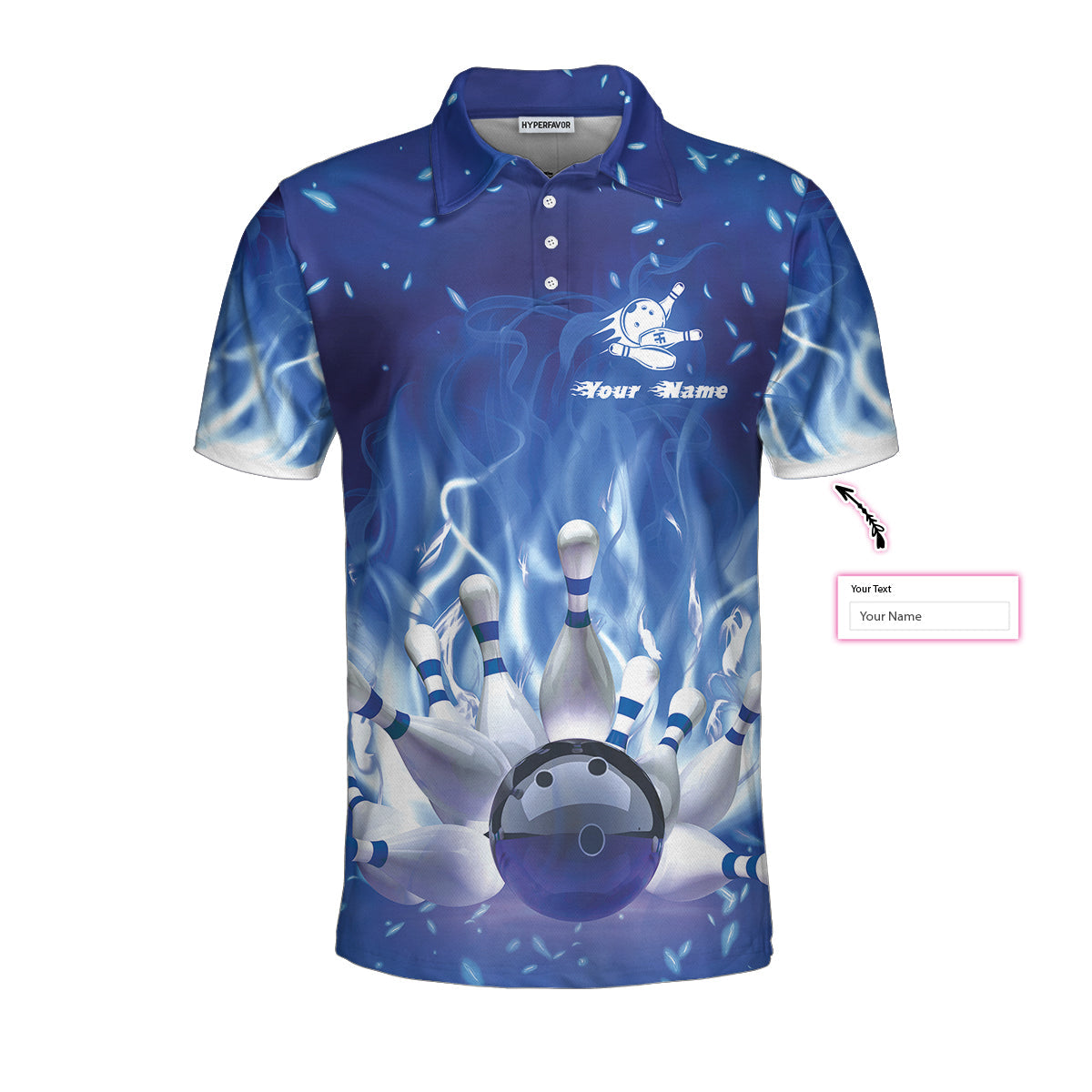 Bowling Custom Men Polo Shirt - Bowling On Blue Fire Custom Polo Shirt, Personalized Bowling Shirt For Men - Perfect Gift For Friend, Family, Bowling Lovers