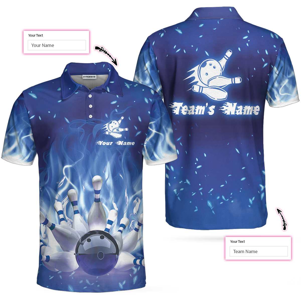 Bowling Custom Men Polo Shirt - Bowling On Blue Fire Custom Polo Shirt, Personalized Bowling Shirt For Men - Perfect Gift For Friend, Family, Bowling Lovers