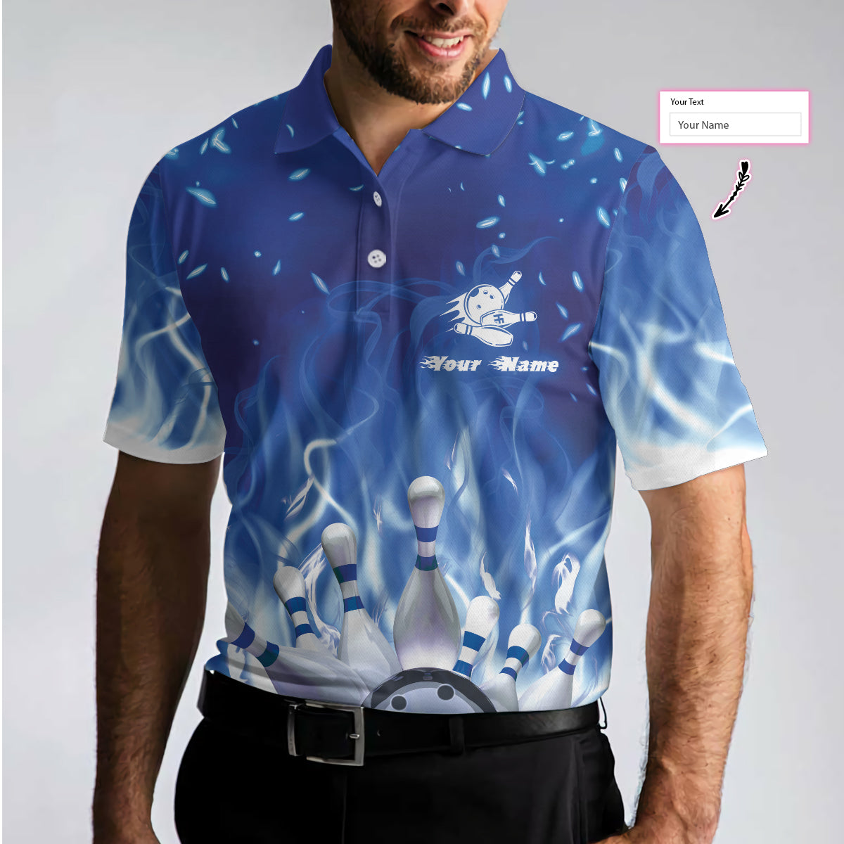 Bowling Custom Men Polo Shirt - Bowling On Blue Fire Custom Polo Shirt, Personalized Bowling Shirt For Men - Perfect Gift For Friend, Family, Bowling Lovers