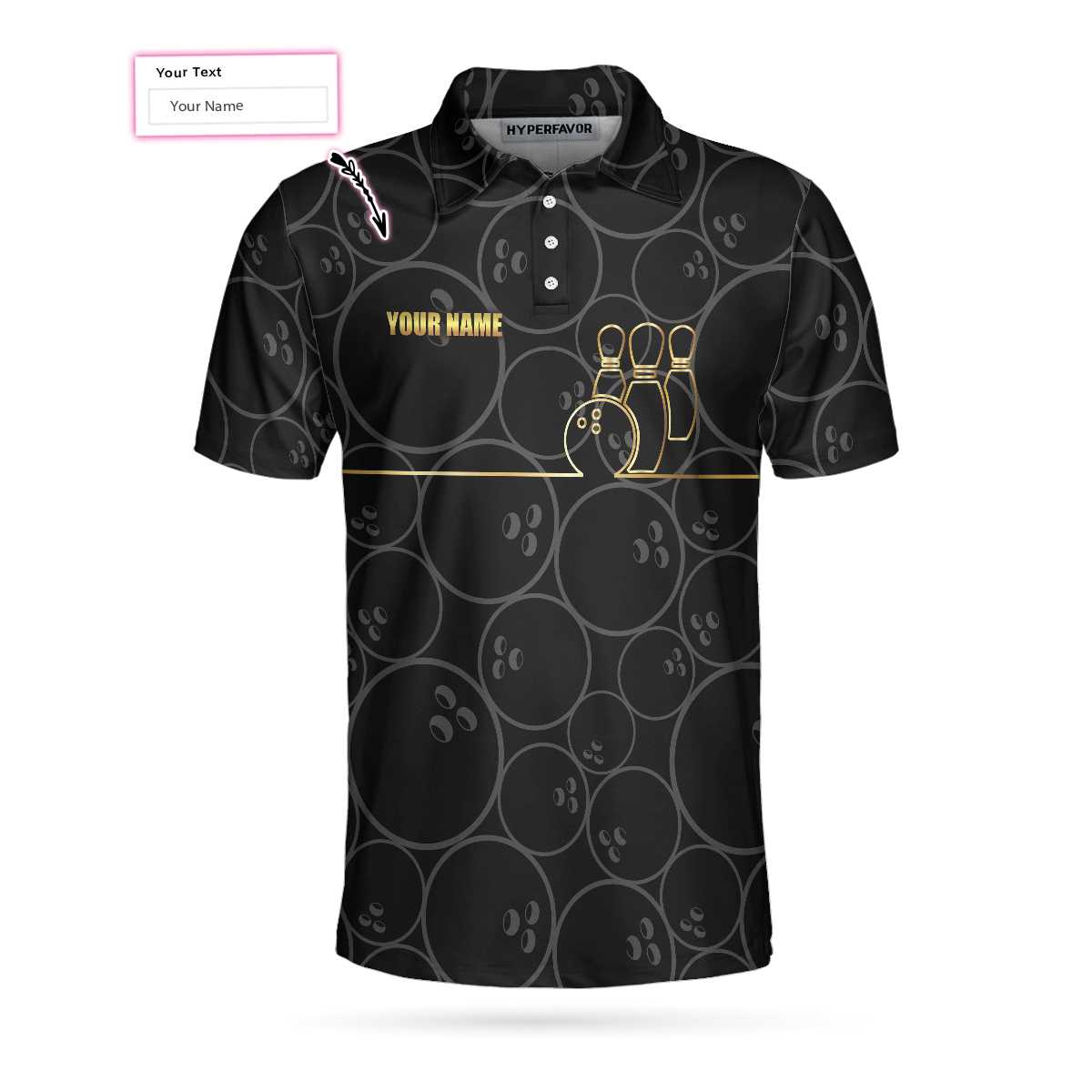 Bowling Custom Men Polo Shirt - Black And Golden Pattern Custom Polo Shirt, Personalized Bowling Polo Shirt - Perfect Gift For Friend, Family, Bowling Lovers