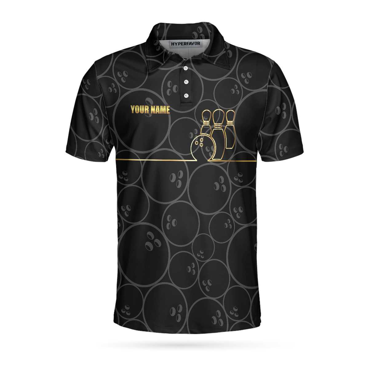 Bowling Custom Men Polo Shirt - Black And Golden Pattern Custom Polo Shirt, Personalized Bowling Polo Shirt - Perfect Gift For Friend, Family, Bowling Lovers