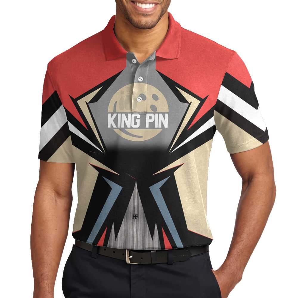 Bowling Custom Men Polo Shirt - Bowling Red King Pin, Colorful Bowling Personalized Polo Shirt - Perfect Gift For Friend, Family, Bowling Lovers