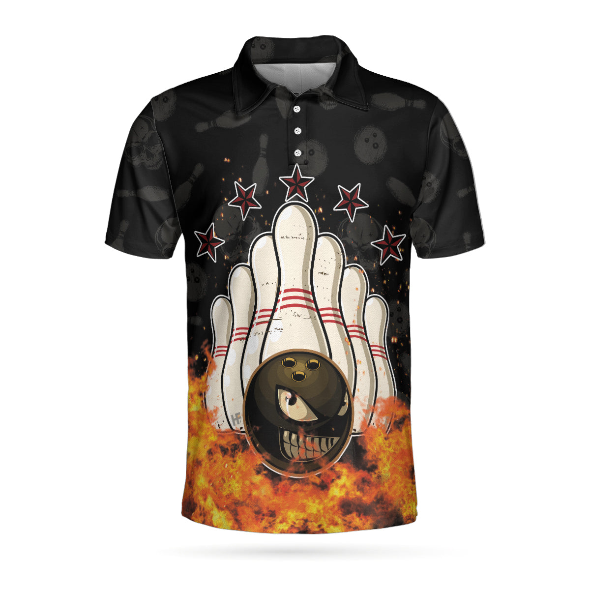 Bowling Men Polo Shirt - Bowling Skull And Monster Ball Polo Shirt, Skull Star Fire Best Bowling Shirt For Men - Perfect Gift For Friend, Family, Bowling Lovers