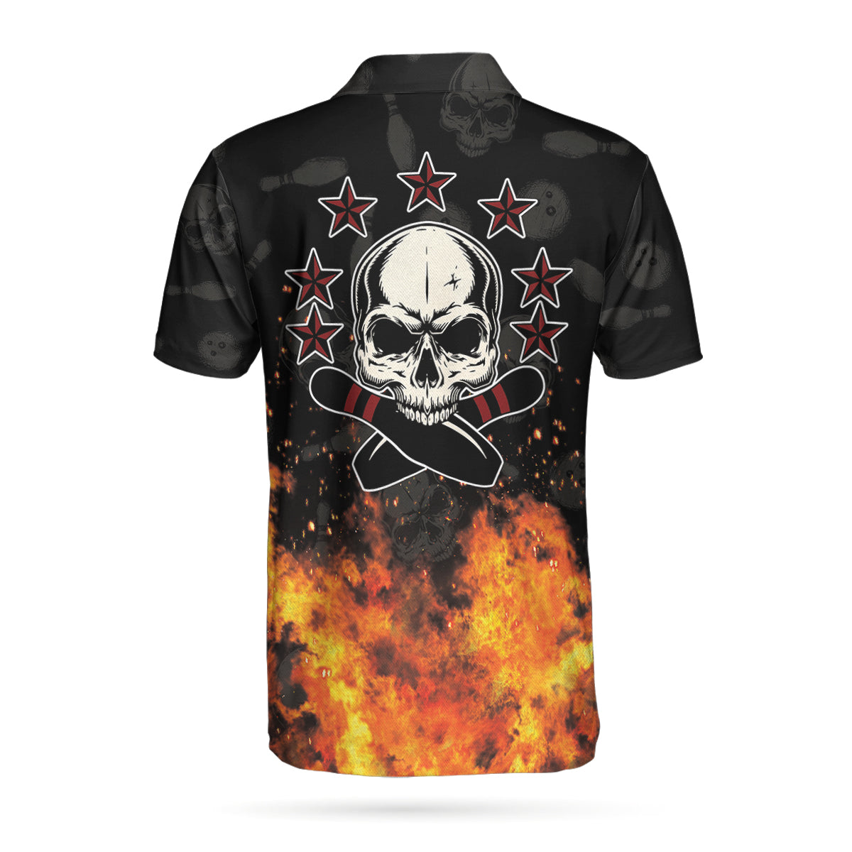 Bowling Men Polo Shirt - Bowling Skull And Monster Ball Polo Shirt, Skull Star Fire Best Bowling Shirt For Men - Perfect Gift For Friend, Family, Bowling Lovers