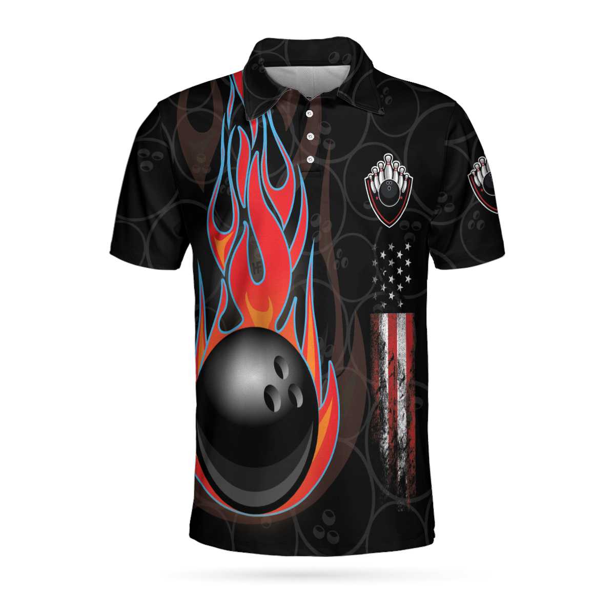 Bowling Custom Men Polo Shirt - Bowling Skull Polo Shirt, Skull American Flag Personalized Polo Shirt For Men - Perfect Gift For Friend, Family, Bowling Lovers
