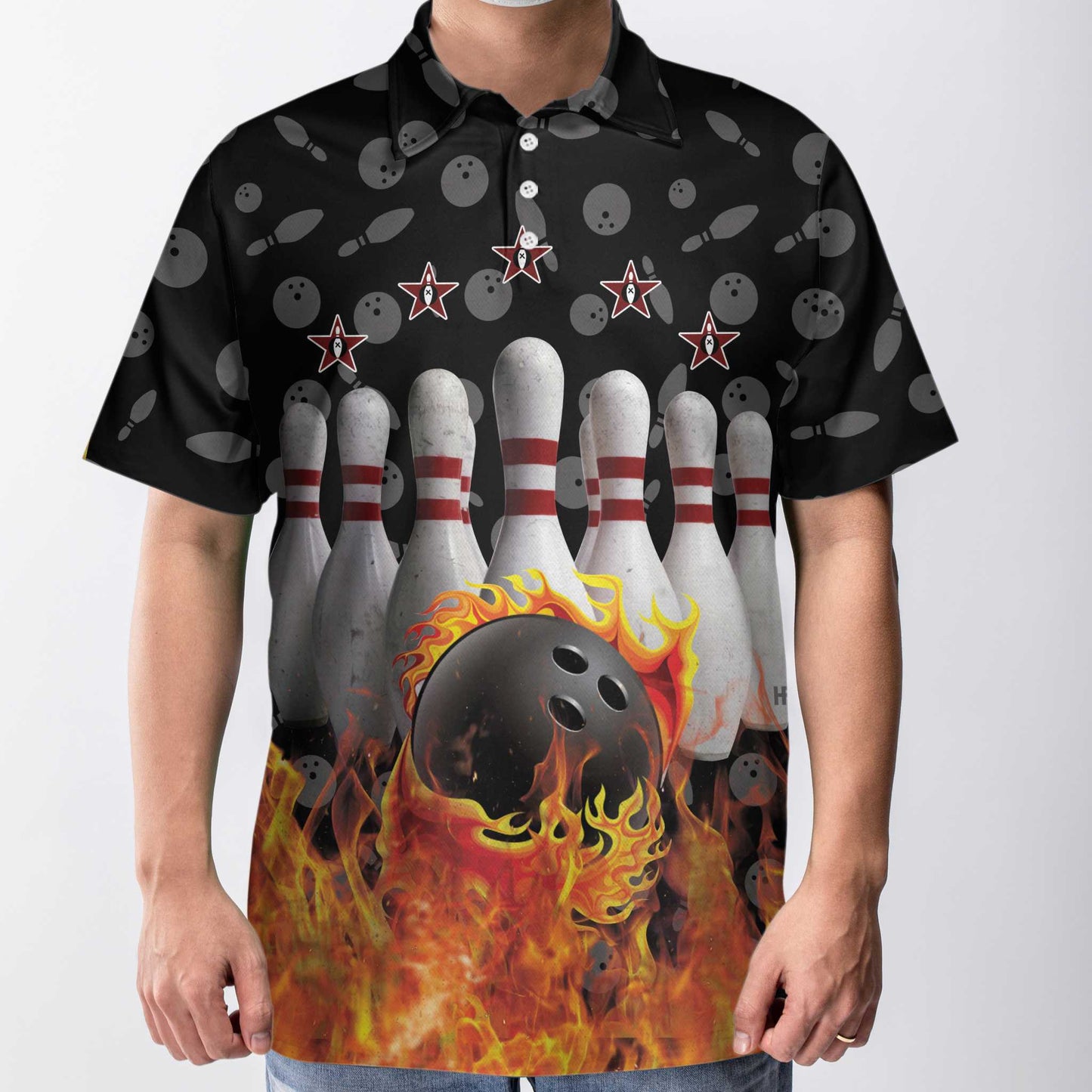 Bowling Custom Men Polo Shirt - Bowling Skull Flame Custom Polo Shirt, Personalized Skull Bowling Polo Shirt - Perfect Gift For Friend, Family, Bowling Lovers