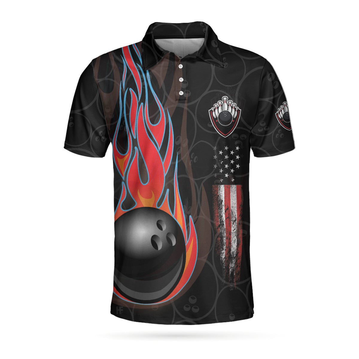 Bowling Custom Men Polo Shirt - Custom Name Skull, Skull American Flag Personalized Bowling Polo Shirt For Men - Perfect Gift For Friend, Family, Bowling Lovers
