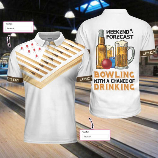 Bowling Men Polo Shirt - Bowling Weekend Forecast Custom Polo Shirt, Personalized Bowling Shirt For Beer Lovers - Perfect Gift For Friend, Family, Bowling Lovers