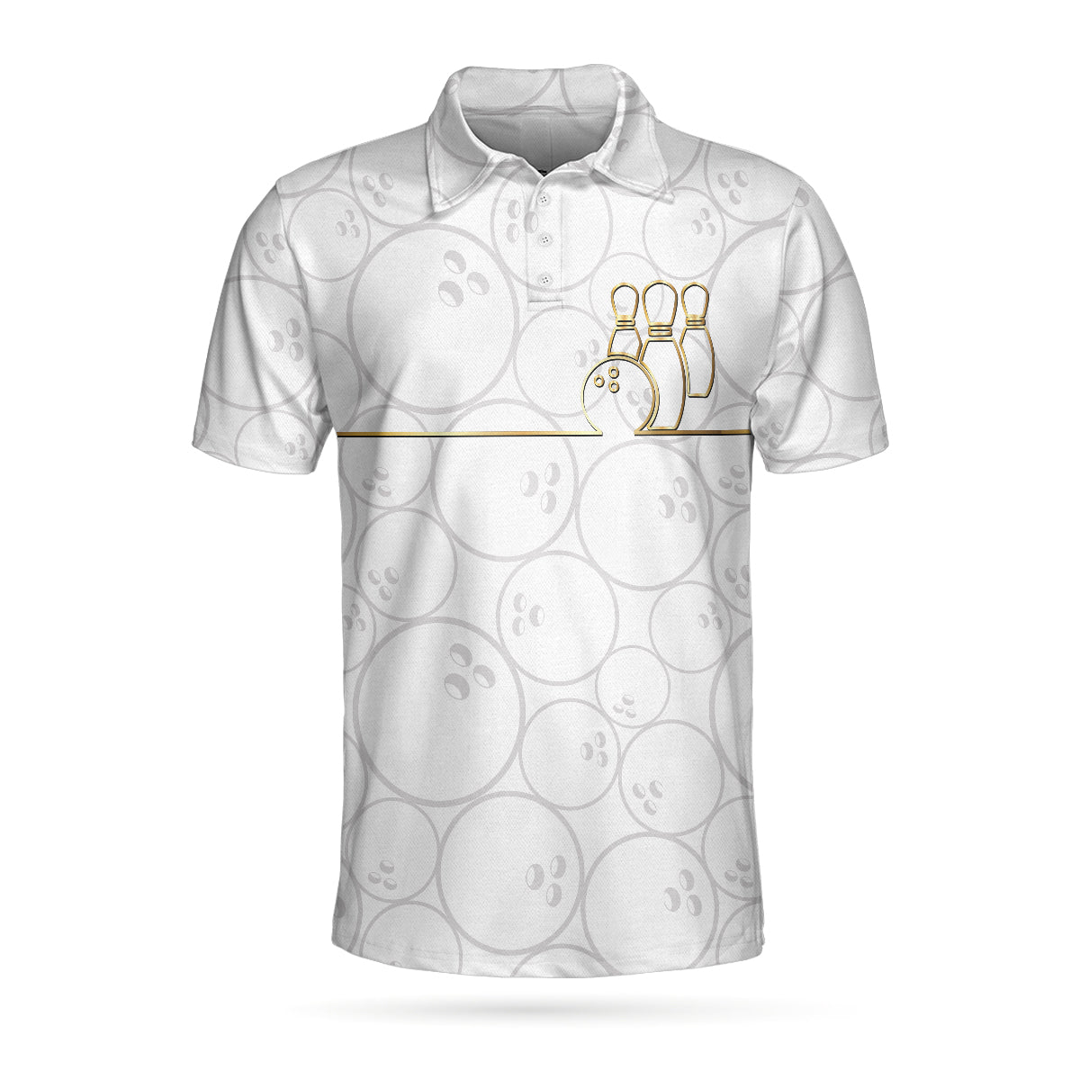 Bowling Men Polo Shirt - White And Golden Pattern Polo Shirt, Bowling Ball Pattern Polo Shirt, Best Bowling Shirt For Men - Perfect Gift For Friend, Family, Bowling Lovers