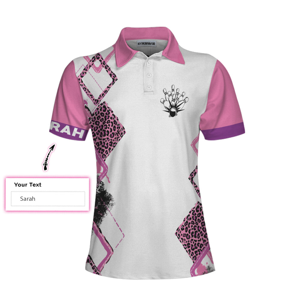 Bowling With No Chance Of House Cleaning Custom Short Sleeve Women Polo Shirt, Pink Leopard Bowling Shirt - Best Bowling Gift For Women