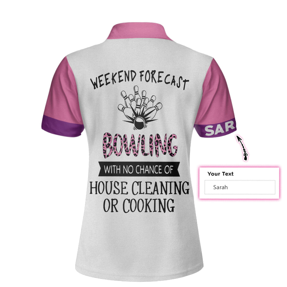 Bowling With No Chance Of House Cleaning Custom Short Sleeve Women Polo Shirt, Pink Leopard Bowling Shirt - Best Bowling Gift For Women