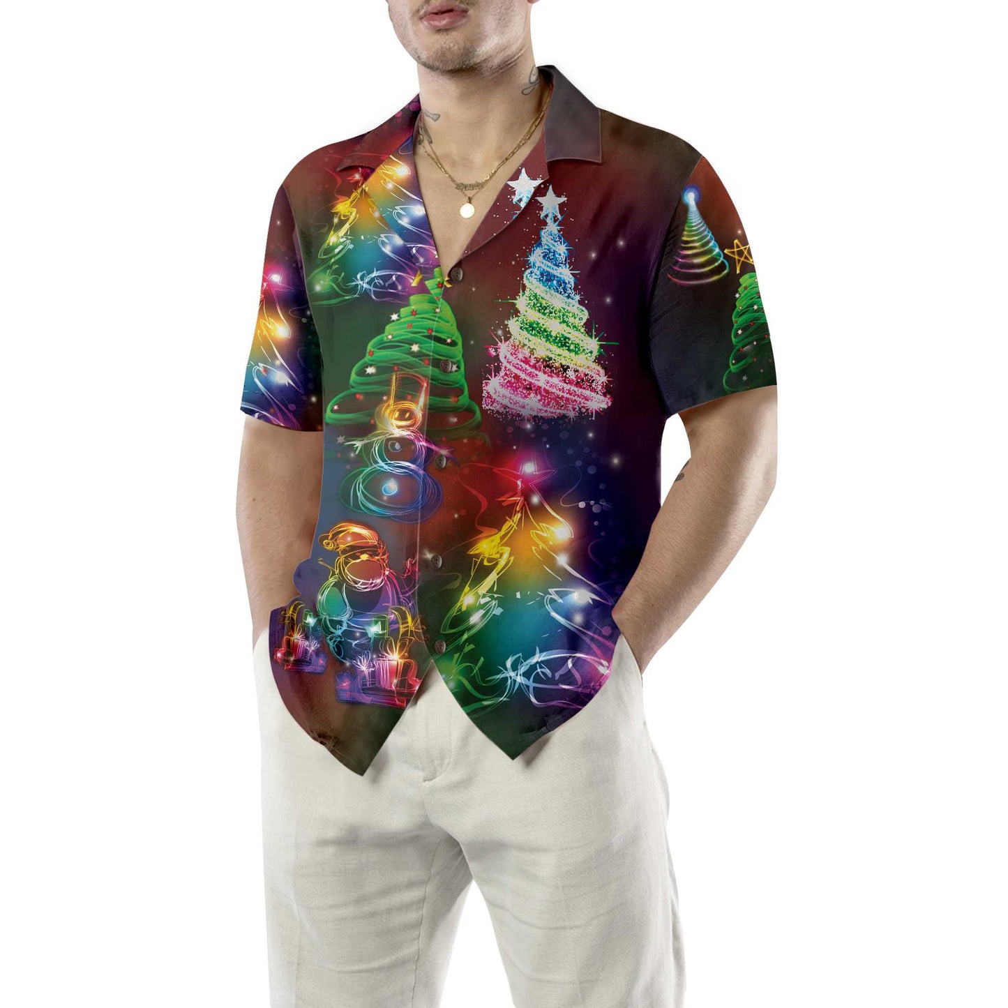 Bright Night Merry Christmas Hawaiian Shirt, 3D Colorful Christmas Tree Shirt, Best Gift For Christmas