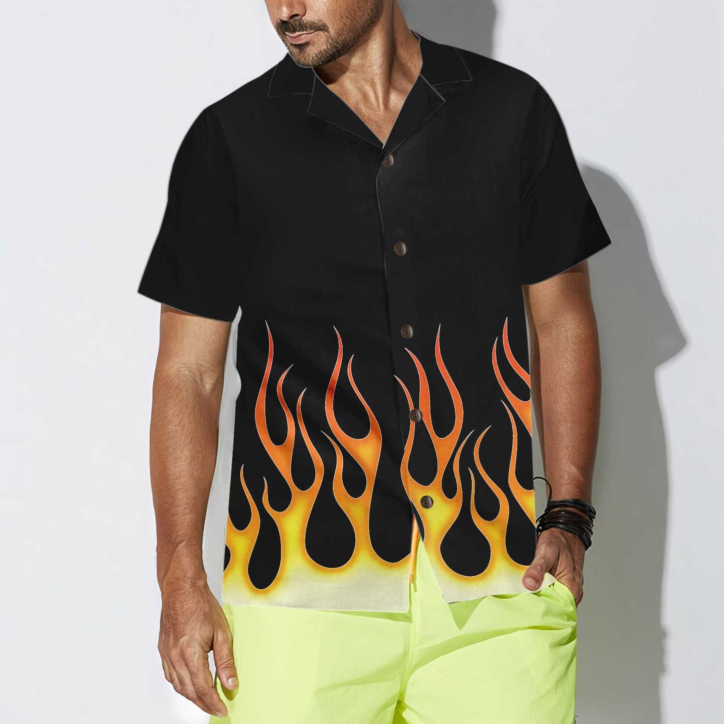 Burning Flame Hawaiian Shirt, Short Sleeve Flame Shirt For Men, Flame Print Shirt, Best Gift For Husband, Wife, Boyfriend, Girlfriend, Friend, Family