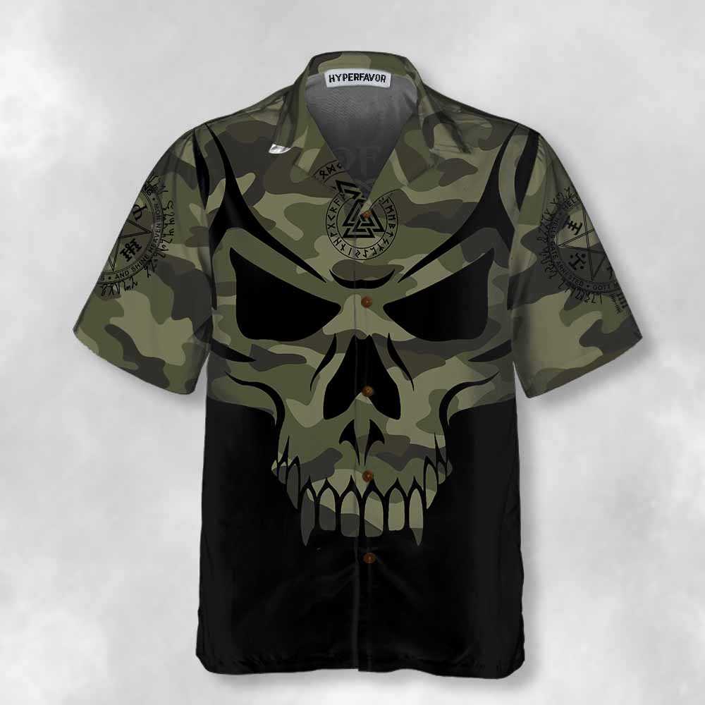 Camouflage Skull Viking Hawaiian Shirt, Son Of Odin Viking Shirt, Best Gift For Husband, Boyfriend, Friend, Family