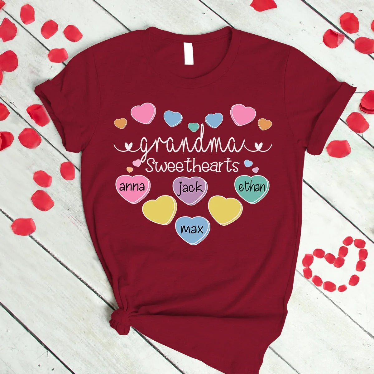 Grandma and Kids Custom Name T-shirt, Grandma Sweethearts With Grandkids Heart Personalized Shirt - Perfect Gift For Gigi, Nana, Mimi, Grandma