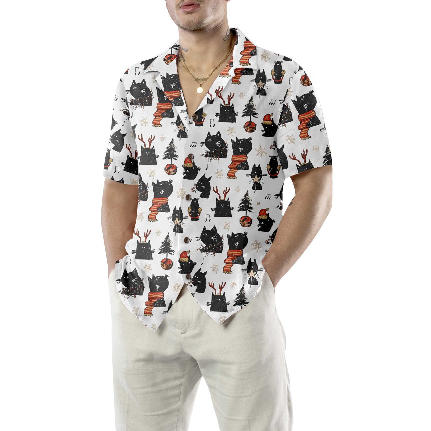 Cartoon Black Cat Merry Christmas Hawaiian Shirt, Funny Christmas Cat Shirt, Best Xmas Gift Idea, Best Gift For Cartoon Lover, Friend, Family