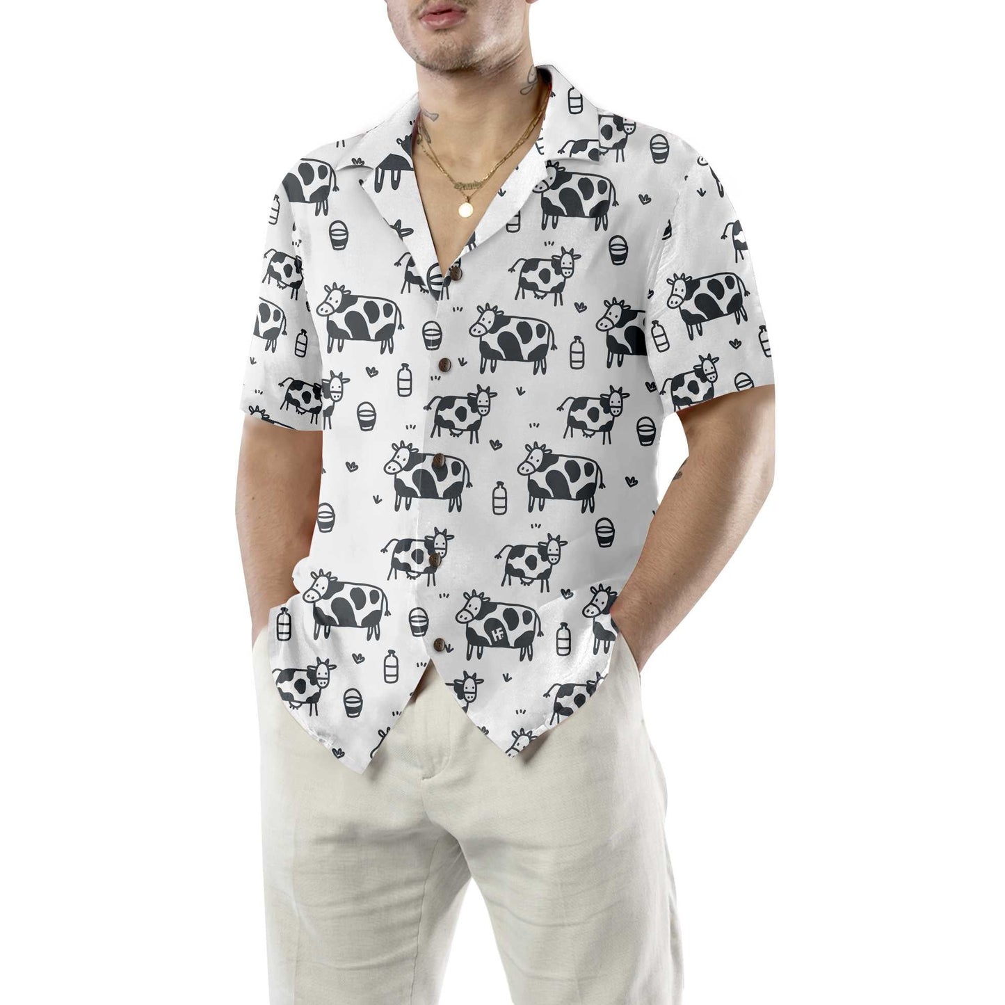 Cartoon Cow Hawaiian Shirt, Funny Cow Print Button Up Shirt For Men & Women, Best Gift For Cartoon Lover, Friend, Family