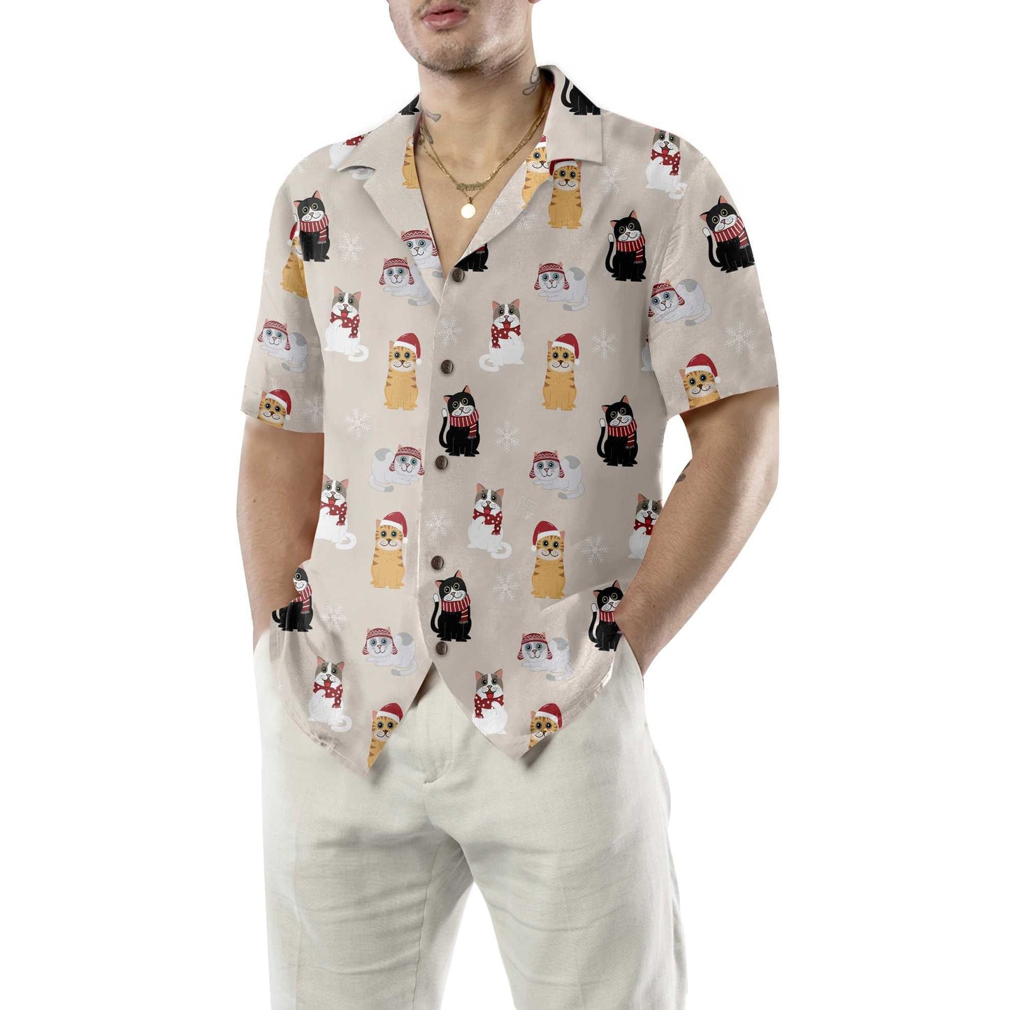 Cat Wearing Santa Claus Hat Hawaiian Shirt, Christmas Cat Shirt, Best Christmas Gift, Best Gift For Cat Lover, Friend, Family