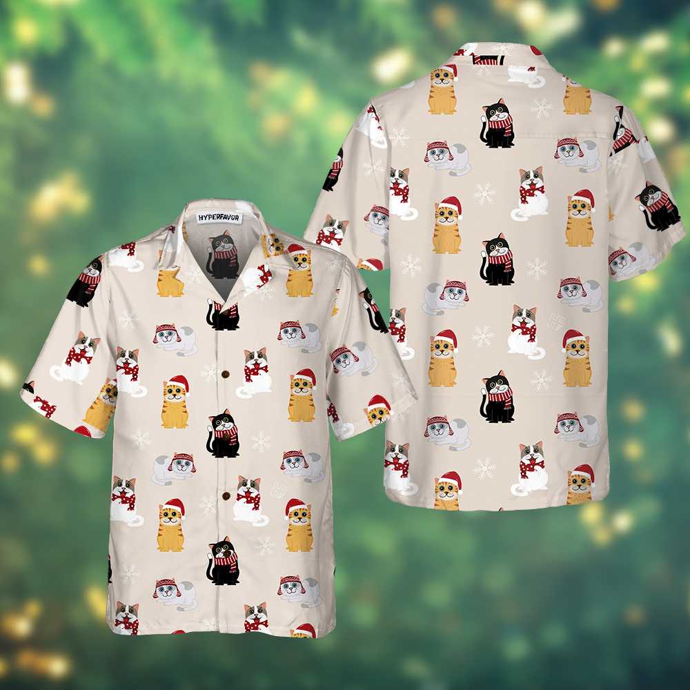 Cat Wearing Santa Claus Hat Hawaiian Shirt, Christmas Cat Shirt, Best Christmas Gift, Best Gift For Cat Lover, Friend, Family