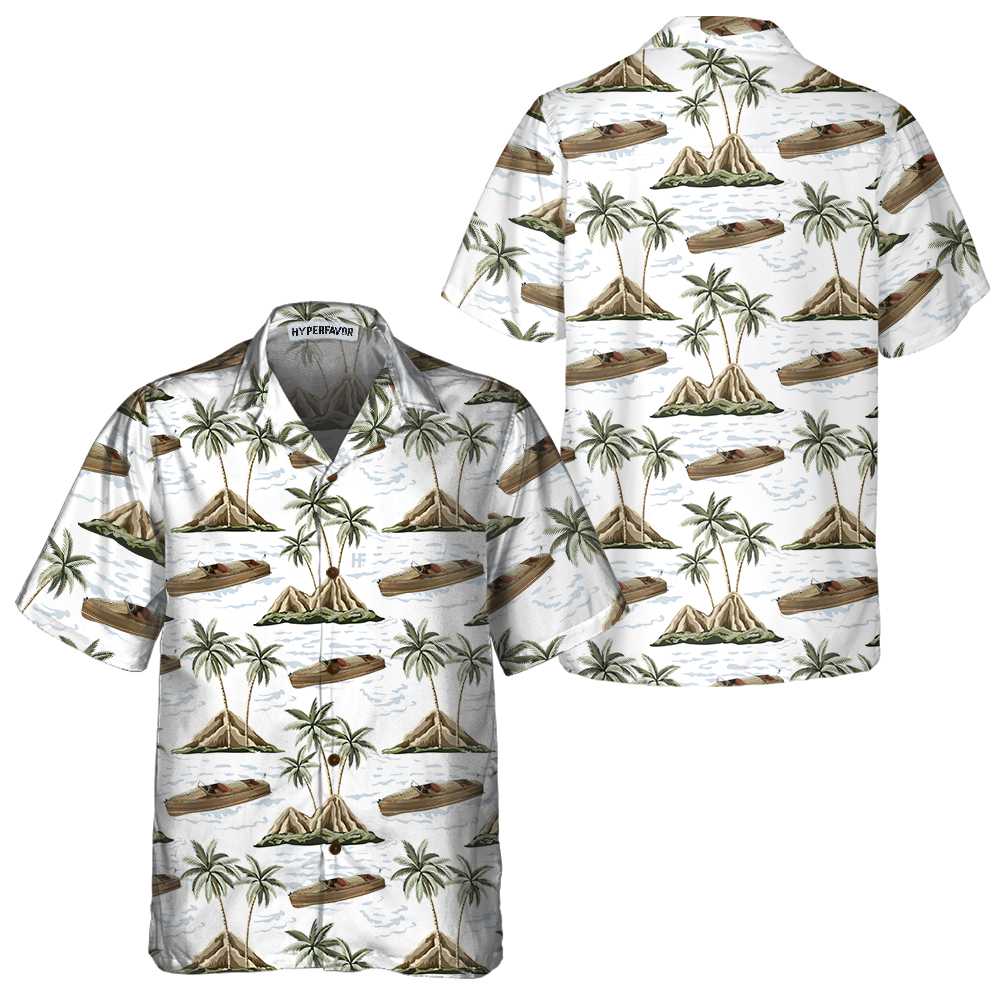 Chris-Craft Boat Pattern Hawaiian Shirt, Short Sleeve Sailboat Shirt, Unique Nautical Shirt, Best Gift For Lover, Friend, Family