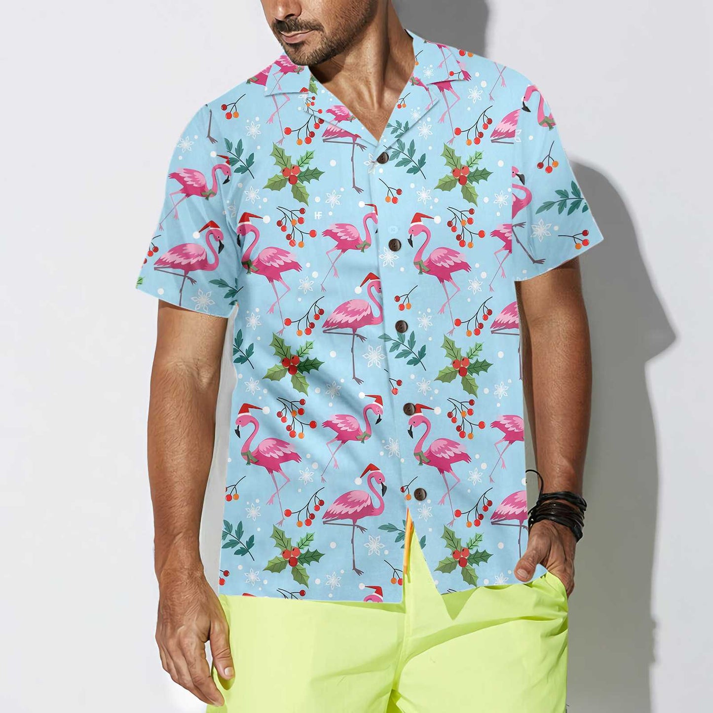 Christmas Flamingo Seamless Pattern Hawaiian Shirt, Christmas Flamingo Shirt, Best Xmas Gift Idea, Best Christmas Gift For lover, Friend, Family