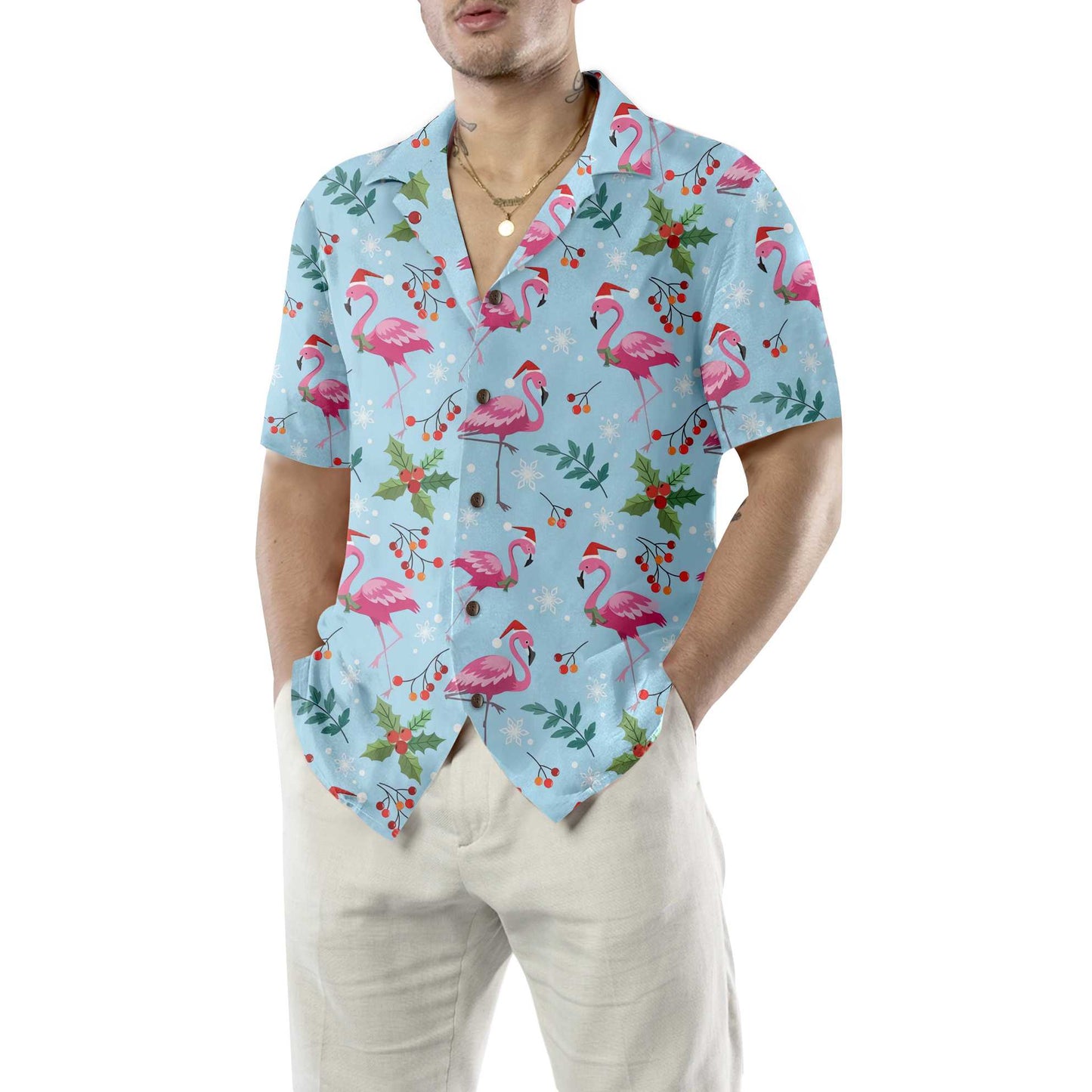 Christmas Flamingo Seamless Pattern Hawaiian Shirt, Christmas Flamingo Shirt, Best Xmas Gift Idea, Best Christmas Gift For lover, Friend, Family