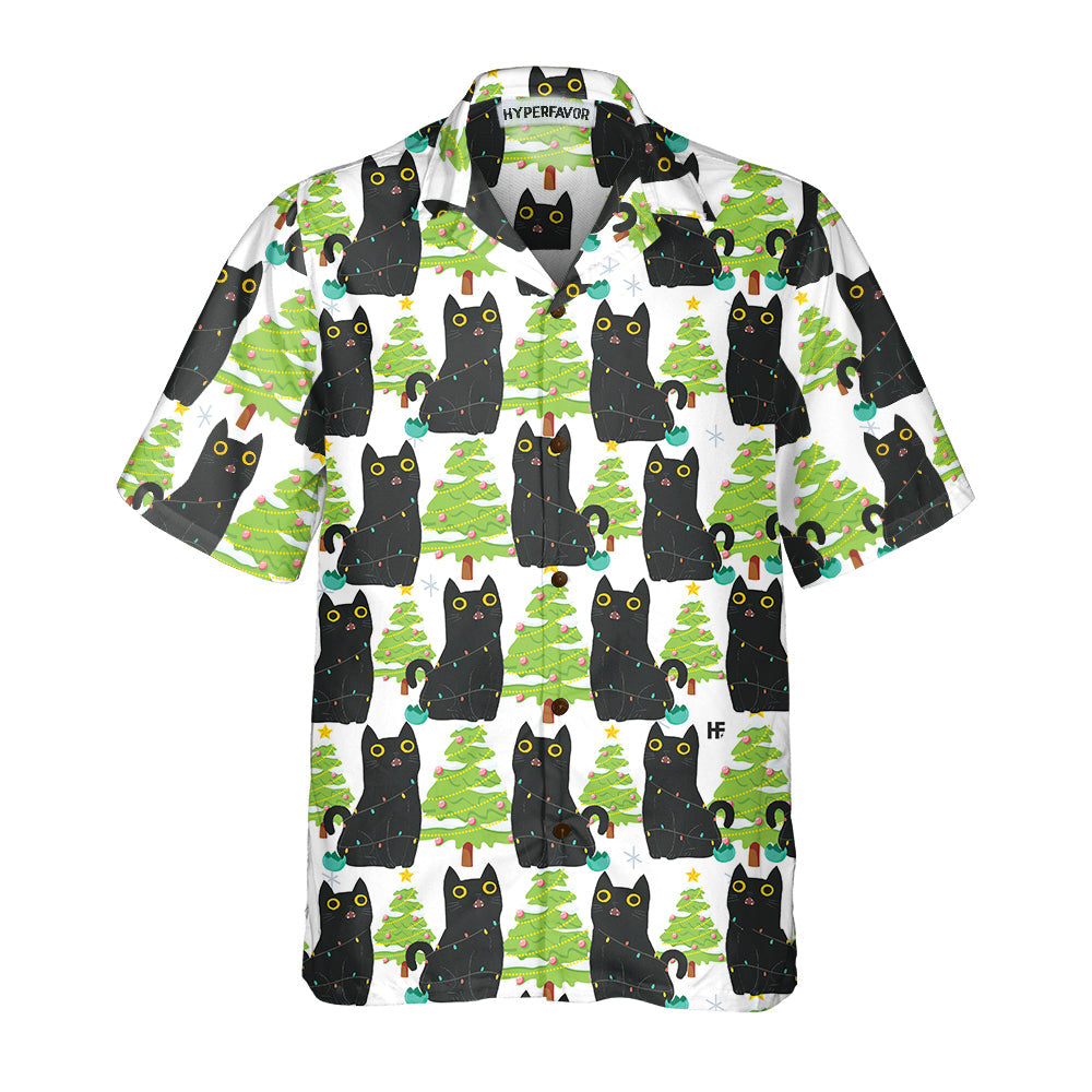 Christmas Funny Black Cat Hawaiian Shirt, Cute Christmas Hawaiian Shirt Gift For Men And Women, Best Christmas Gift For lover, Friend, Family