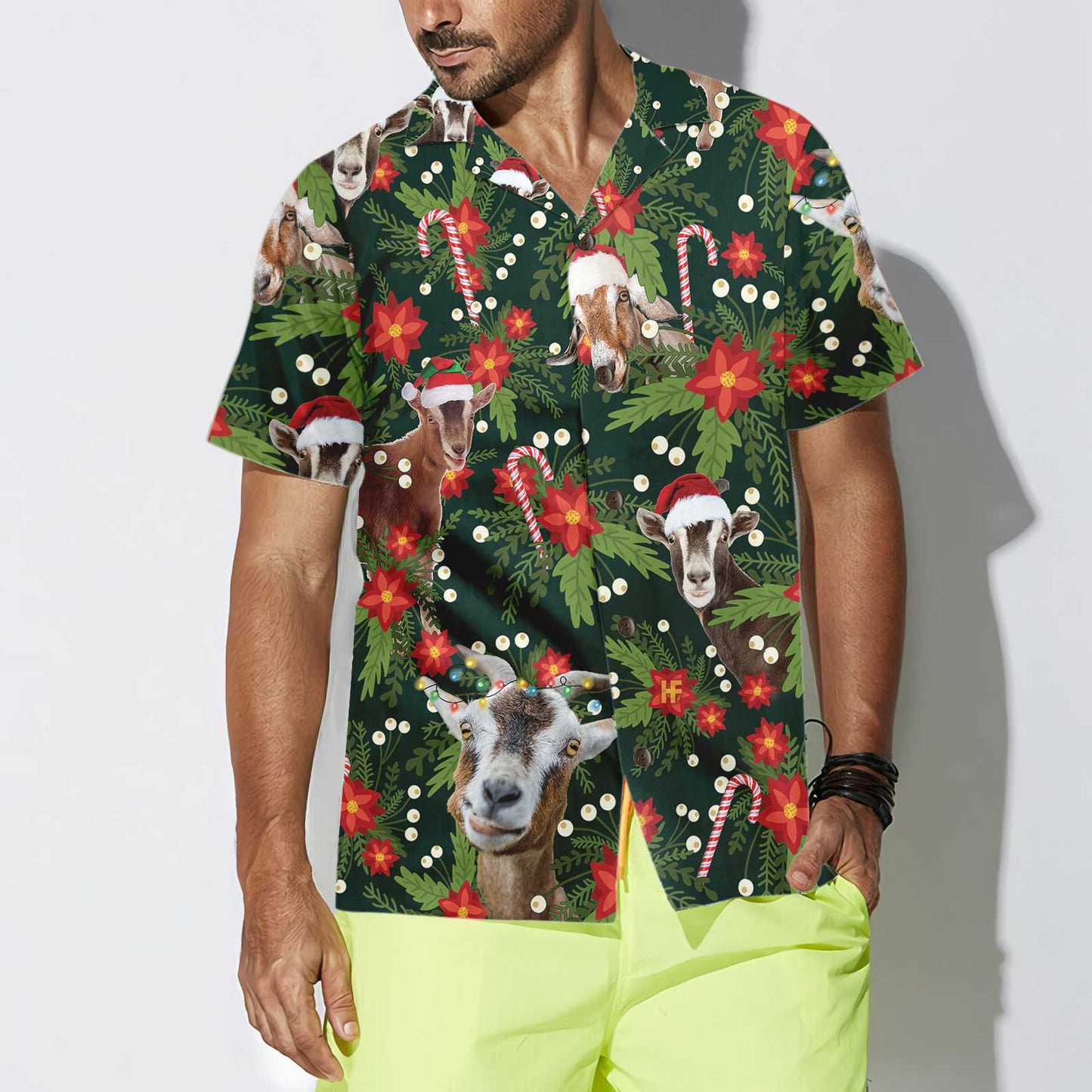 Christmas Goat With Poinsettia Flower Hawaiian Shirt, Funny Christmas Goat Shirt, Best Christmas Gift For lover, Friend, Family