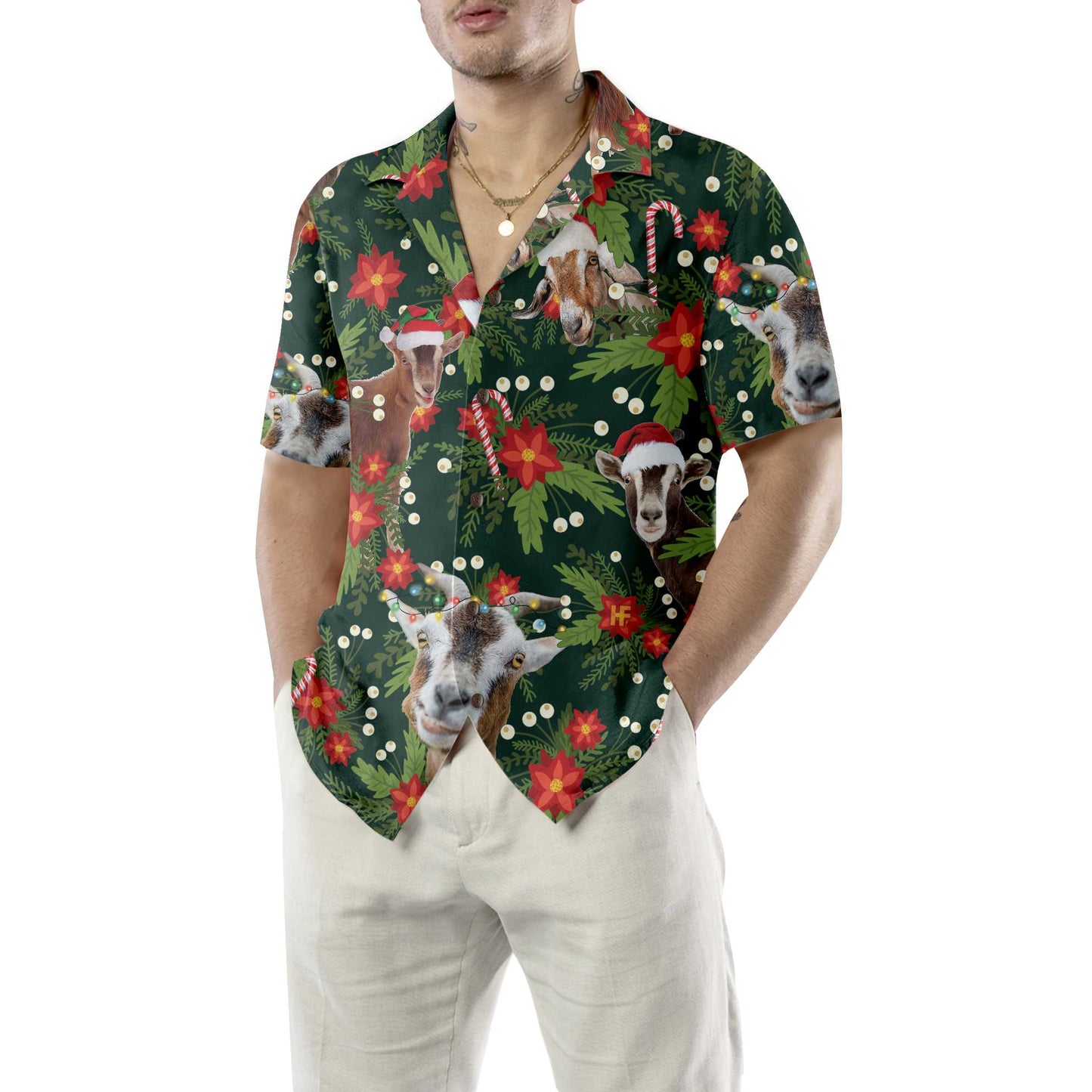 Christmas Goat With Poinsettia Flower Hawaiian Shirt, Funny Christmas Goat Shirt, Best Christmas Gift For lover, Friend, Family