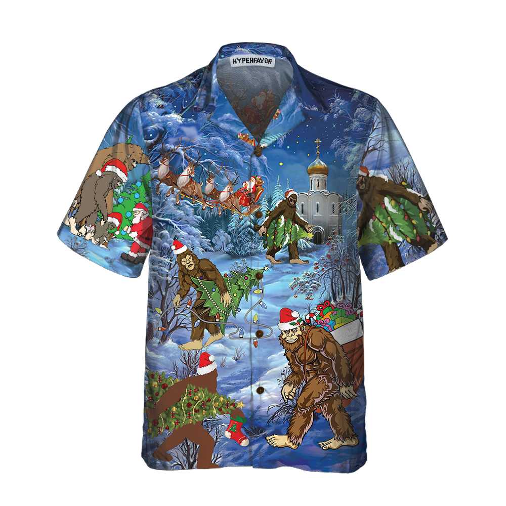 Christmas Holiday Bigfoot Hawaiian Shirt, Sasquatch Christmas Vacation Shirt, Best Christmas Gift For lover, Friend, Family