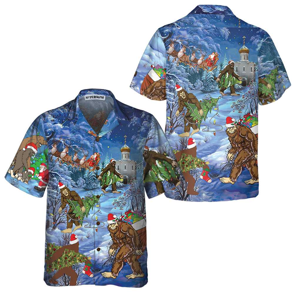 Christmas Holiday Bigfoot Hawaiian Shirt, Sasquatch Christmas Vacation Shirt, Best Christmas Gift For lover, Friend, Family
