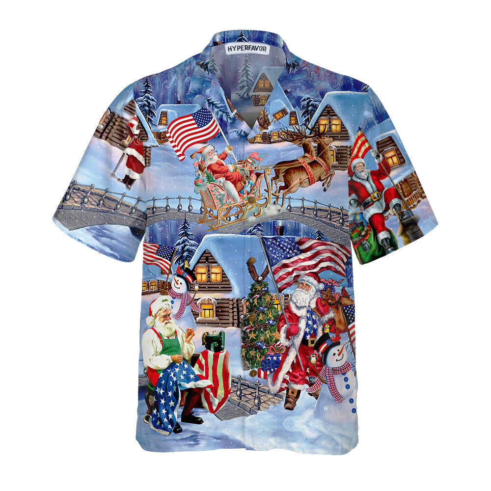 Christmas Holiday Santa Patriot Hawaiian Shirt, American Flag Christmas Shirt, Unique Christmas Gift, Best Christmas Gift For lover, Friend, Family
