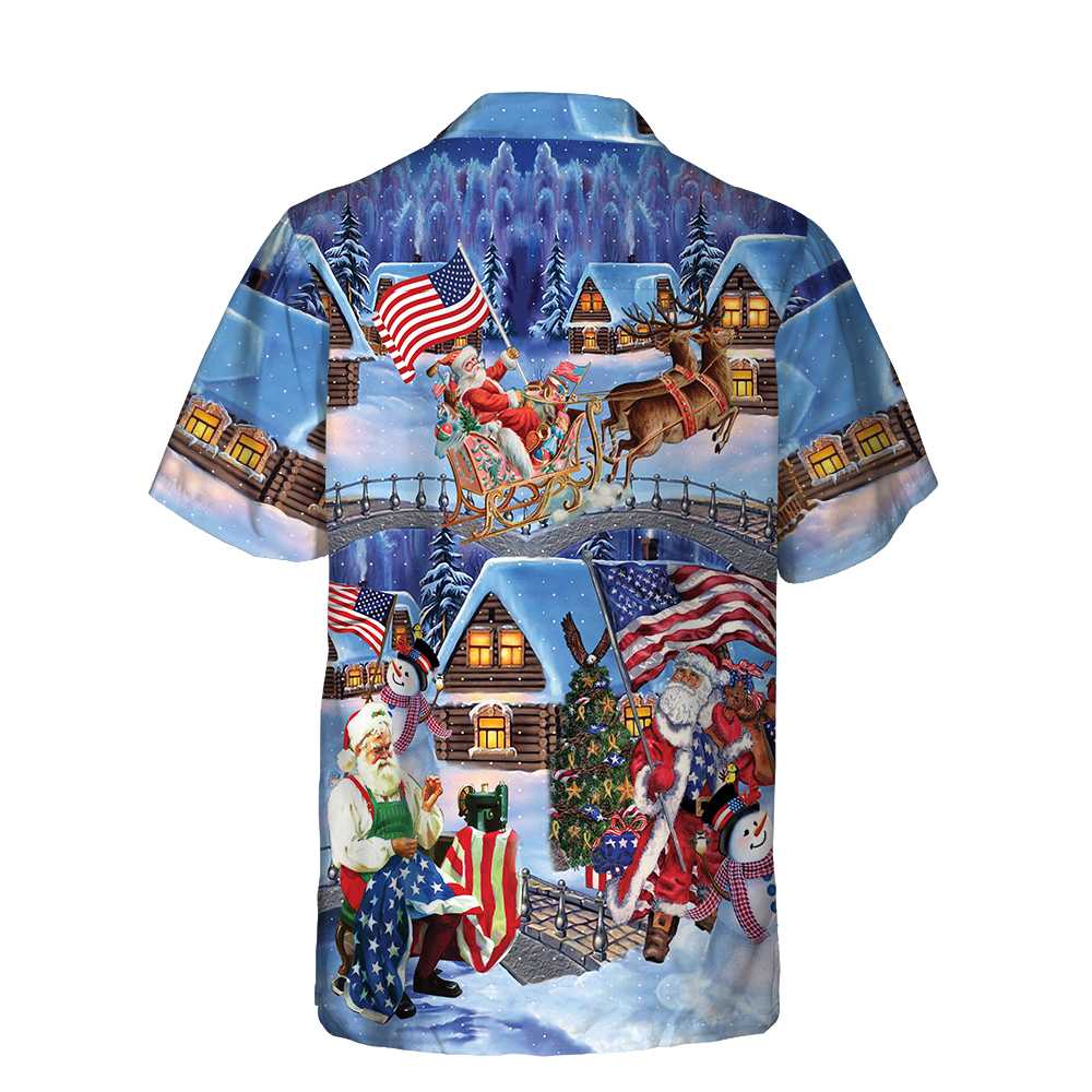 Christmas Holiday Santa Patriot Hawaiian Shirt, American Flag Christmas Shirt, Unique Christmas Gift, Best Christmas Gift For lover, Friend, Family