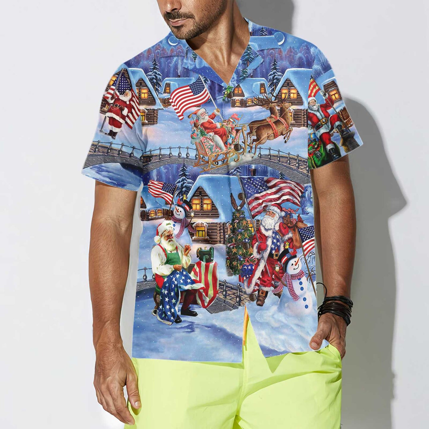 Christmas Holiday Santa Patriot Hawaiian Shirt, American Flag Christmas Shirt, Unique Christmas Gift, Best Christmas Gift For lover, Friend, Family