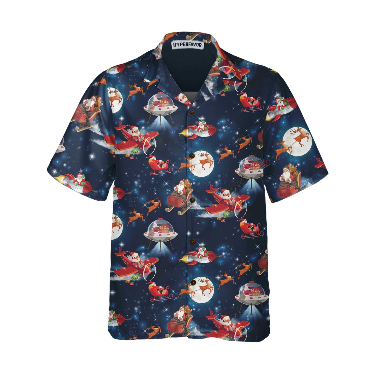 Christmas In Space Christmas Hawaiian Shirt With Santa Claus And Reindeer Pattern, Best Christmas Gift For lover, Friend, Family