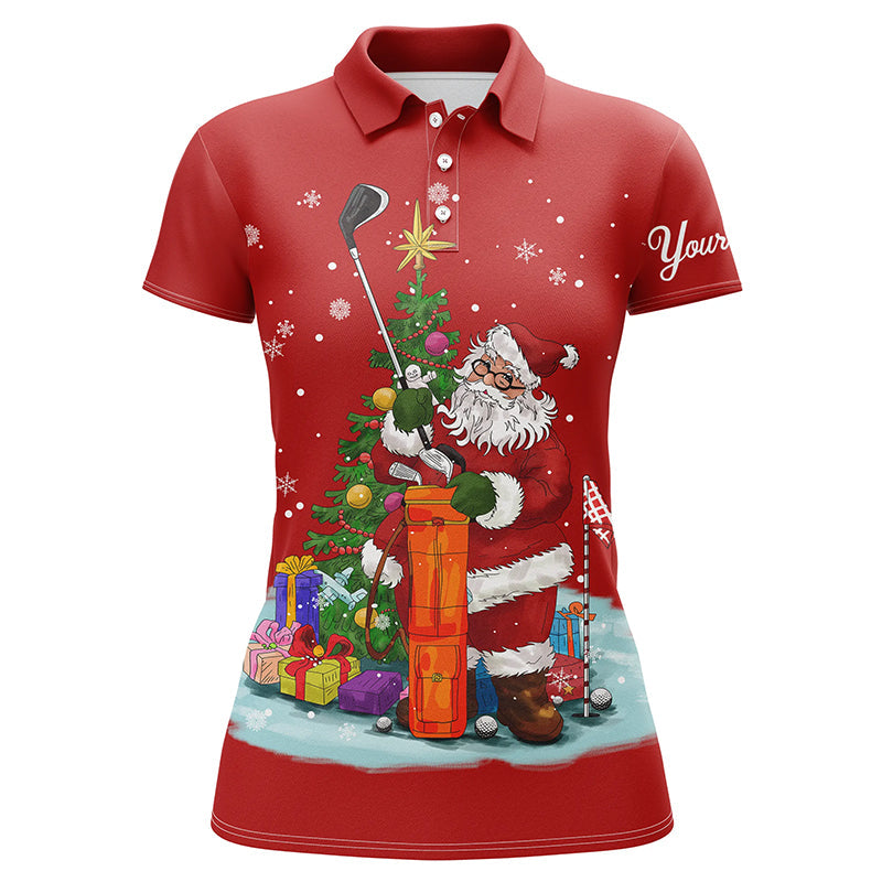 Christmas Golf Shirts Custom Name Womens Golf Polo Shirts - Santa Golfer Christmas Golf Gifts - Red, Perfect Gift For Women