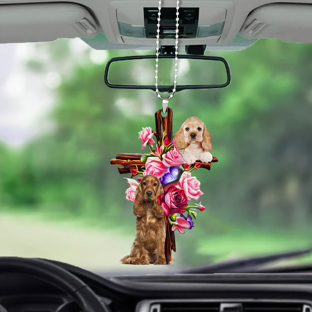 Cocker Spaniel Roses and Jesus Ornament - Dog Car Hanging Ornament - Gift For Dog Mom, Dog Lover, Dog Owner