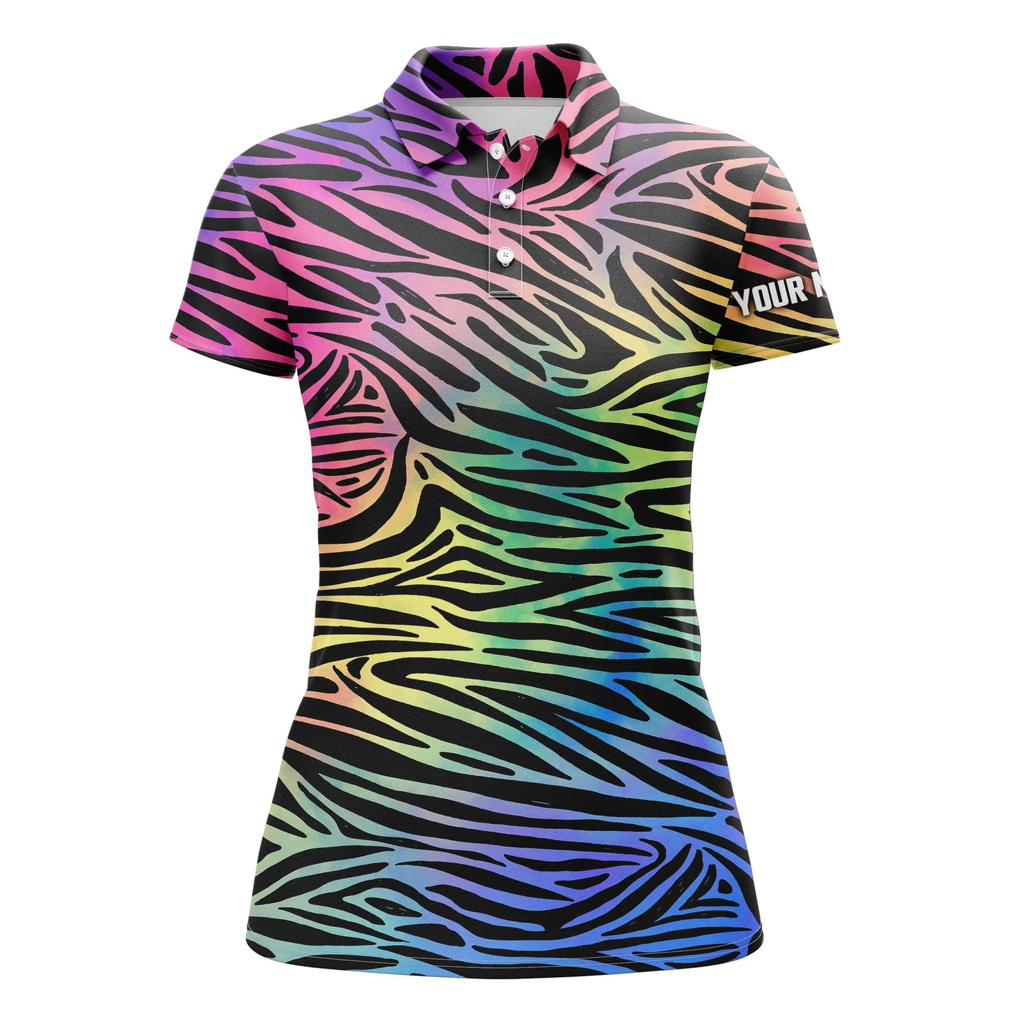 Colorful Neon Rainbow Zebra Skin Womens Golf Polo Shirts, Team Golf Shirt Gift For Golf Lovers, Perfect Gift For Women