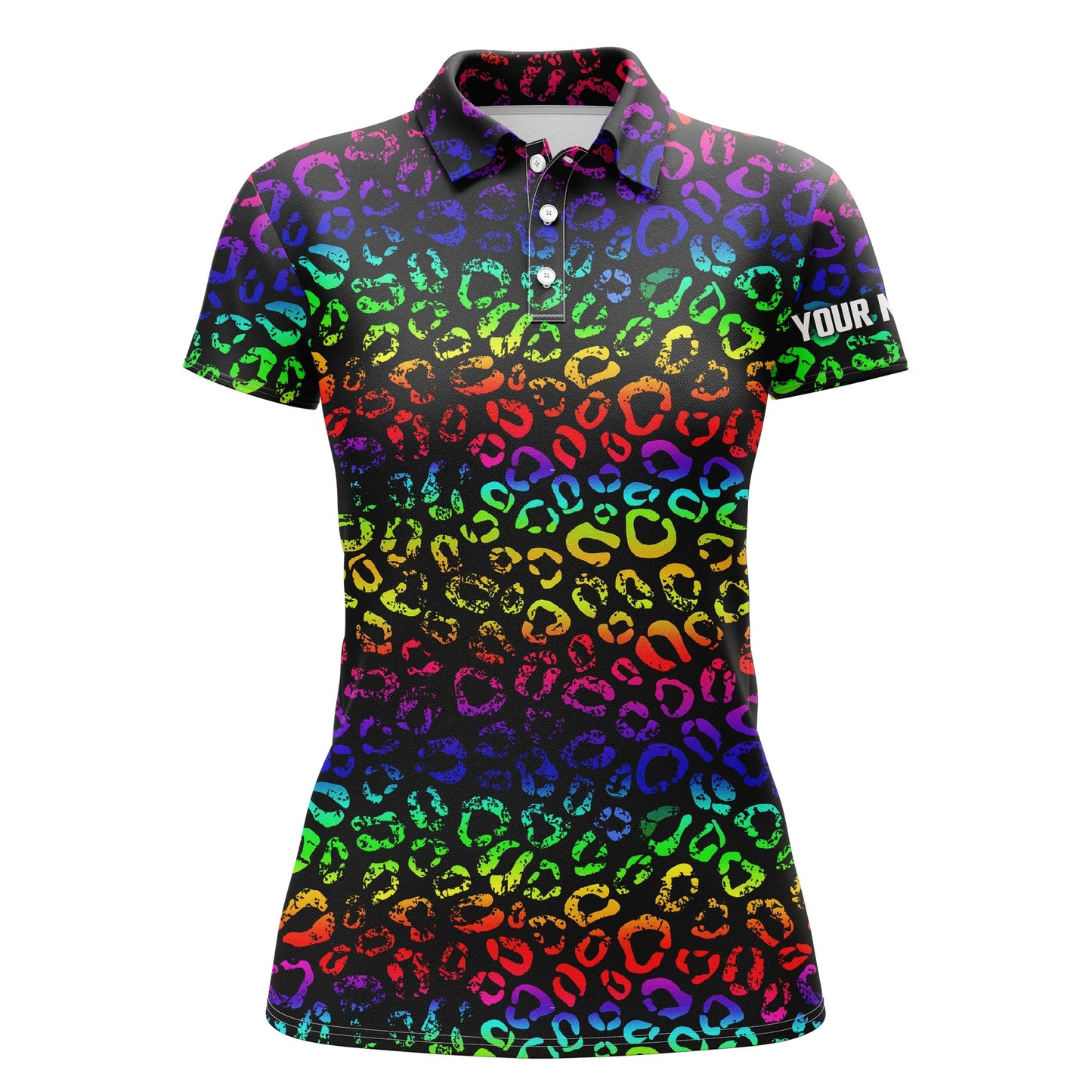 Colorful Neon Rainbow Leopard Custom Womens Golf Polo Shirts, Team Golf Shirt Gift For Golf Lovers, Best Gift For Women