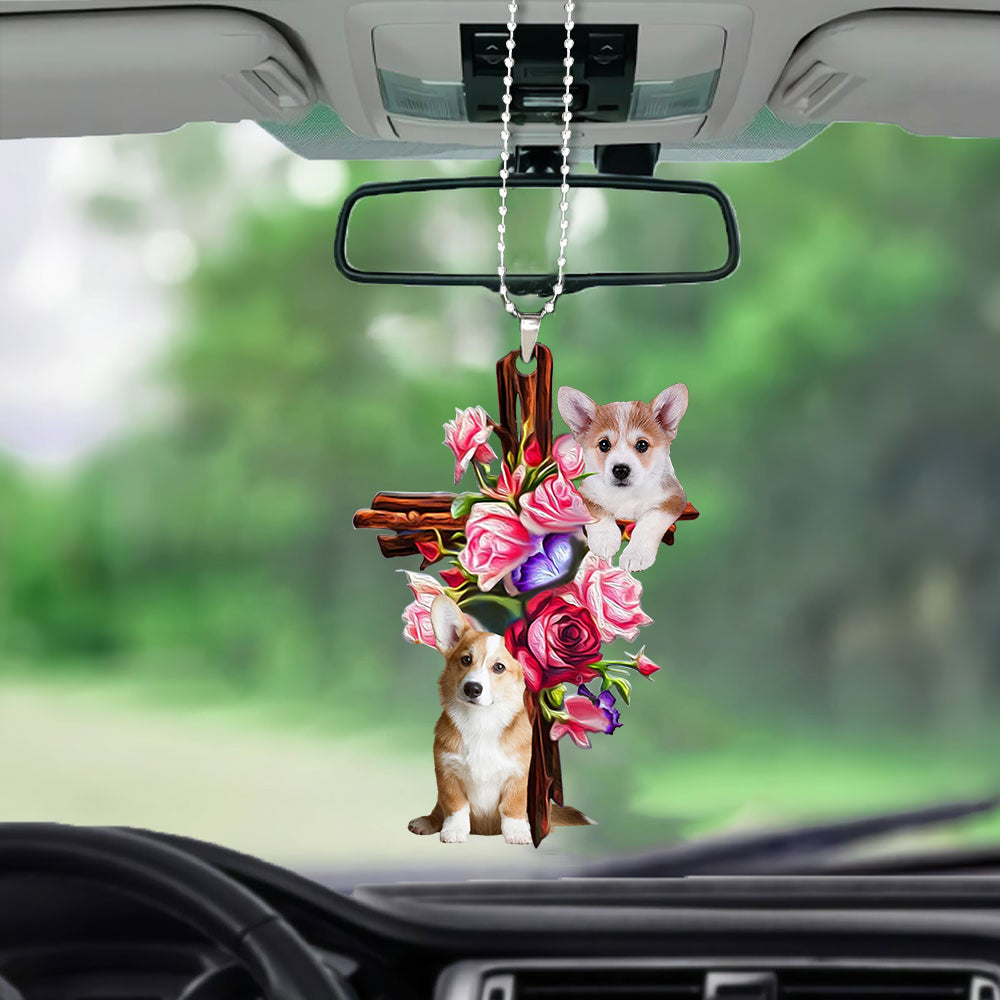 Corgi Roses and Jesus Ornament - Dog Car Hanging Ornament - Gift For Dog Mom, Dog Lover, Dog Owner