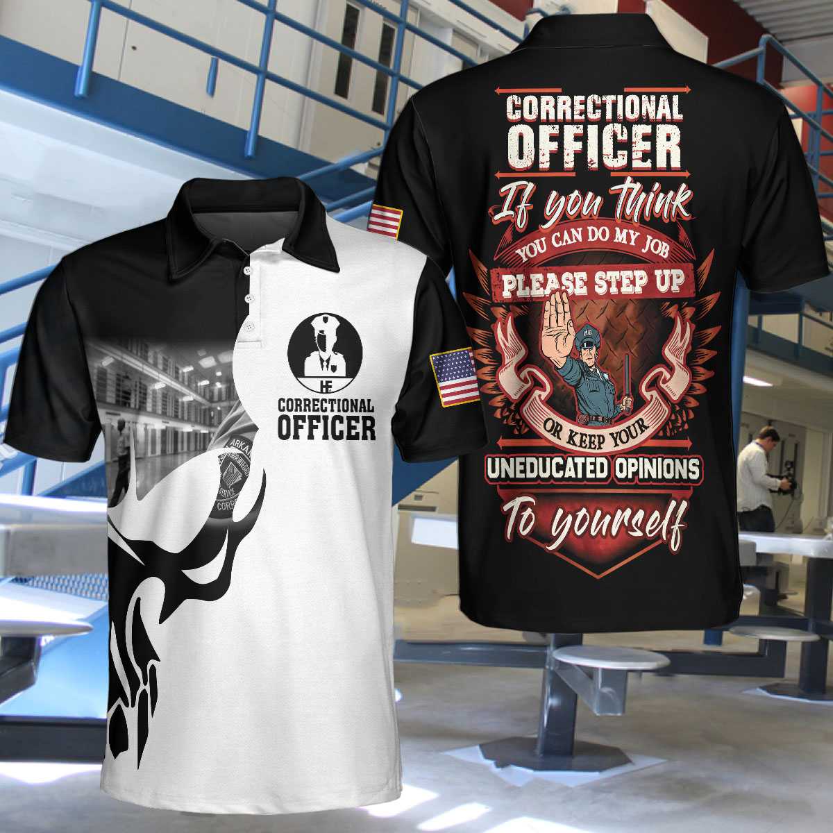 Correctional Officer Proud Skull Short Sleeve Polo Shirt, If You Think You Can Do My Job Shirt, Officer Shirt For Men