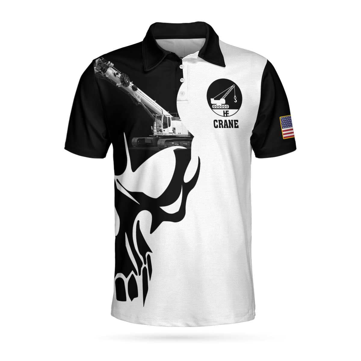 Crane Operator Proud Skull Black And White Polo Shirt, If You Think You Can Do My Job Crane Operator Shirt For Men