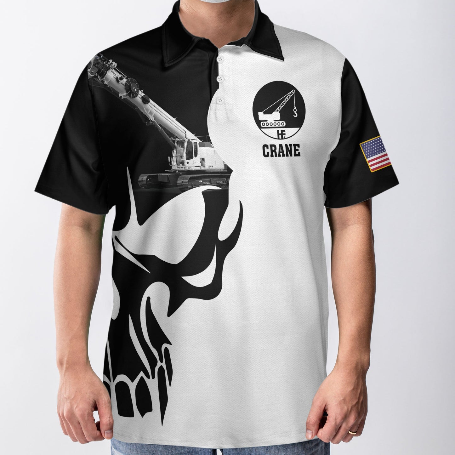 Crane Operator Proud Skull Black And White Polo Shirt, If You Think You Can Do My Job Crane Operator Shirt For Men