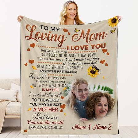 Custom Best Mom Gifts From Daughter & Son, Personalized Mom Blanket With Pictures Names Change, Mother's Day Gifts For Mom