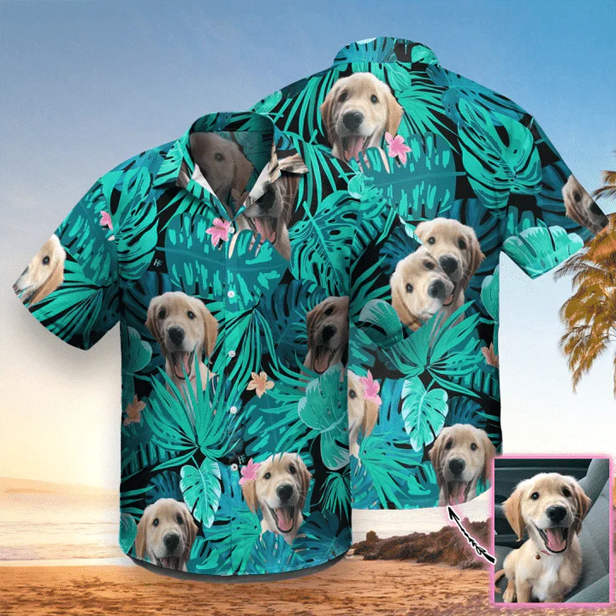 Personalized Hawaiian Shirts, Custom Photo Cute Dog Tropical Leave And Flower Hawaiian Shirt, Custom Animal Hawaiian Shirt